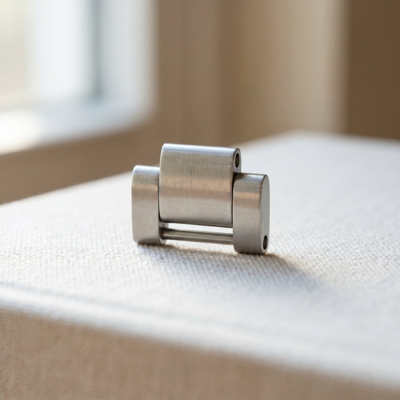 Bare 316L stainless steel jewelry component in raw brushed silver tone on white, shown before 18K gold plating