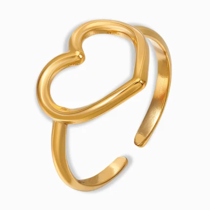 18K Gold Plated Adjustable Heart Ring – Romantic & Minimalist