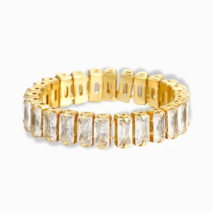 18K Gold Plated Baguette Cut CZ Band Ring – Luxurious & Sparkling