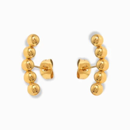 Glozya 18K Gold Plated Beaded Stud Earrings featuring a minimalist, beaded design crafted from waterproof, hypoallergenic stainless steel with a polished gold finish.