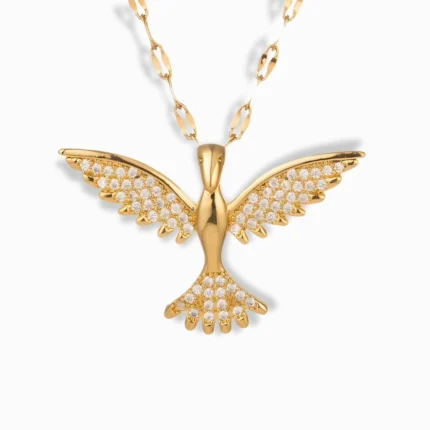 18K Gold Plated Bird Pendant Necklace with cubic zirconia.