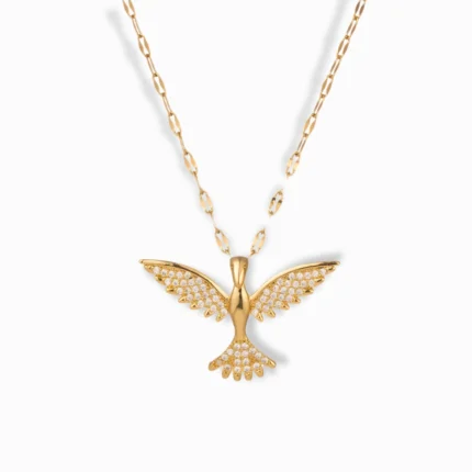 18K Gold Plated Bird Pendant Necklace with cubic zirconia.