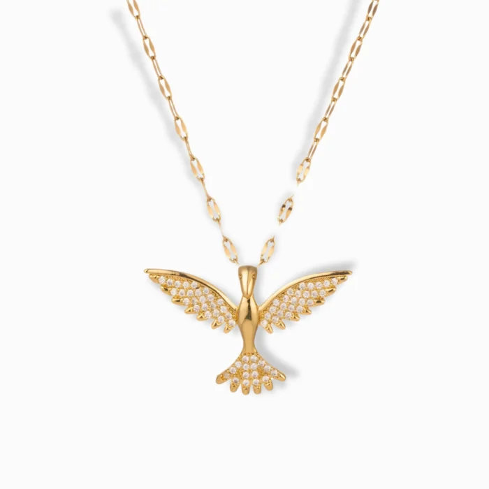18K Gold Plated Bird Pendant Necklace with cubic zirconia.