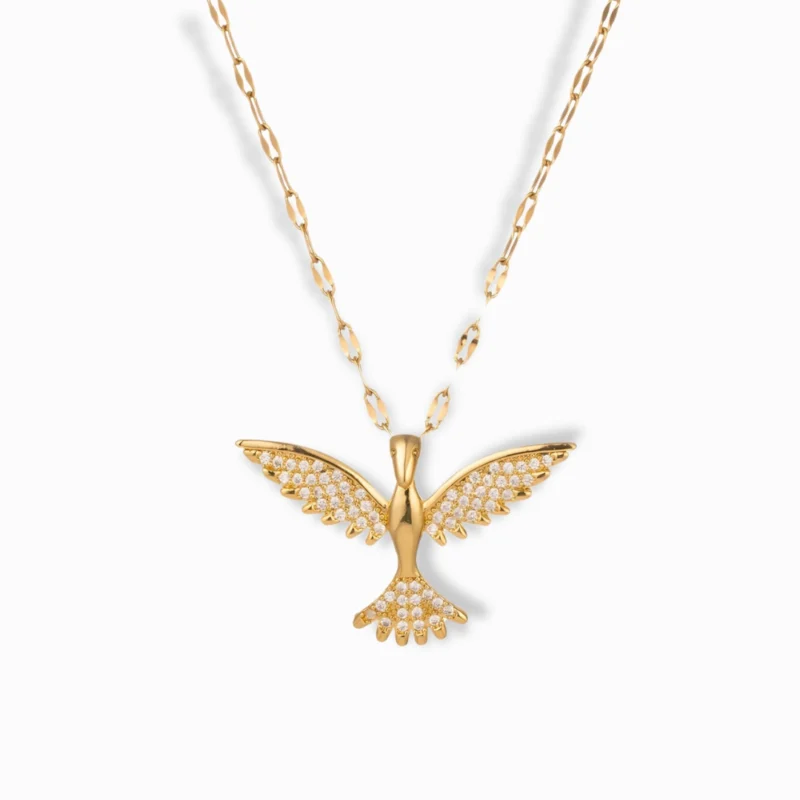 18K Gold Plated Bird Pendant Necklace with cubic zirconia.