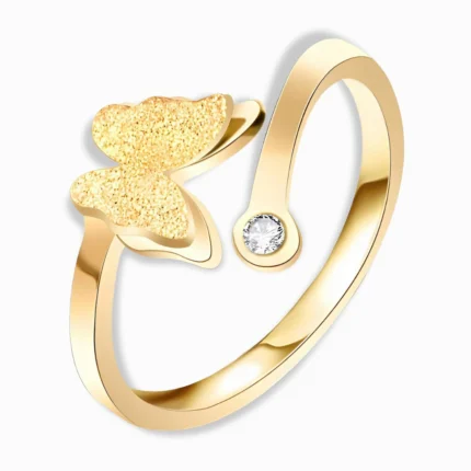 18K Gold Plated Butterfly Adjustable CZ Ring – Feminine & Elegant