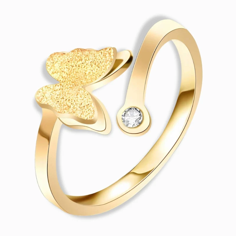 18K Gold Plated Butterfly Adjustable CZ Ring – Feminine & Elegant