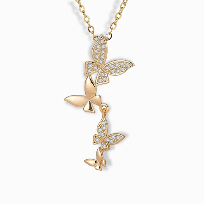 18K Gold Plated Butterfly Drop Necklace with cubic zirconia accents.