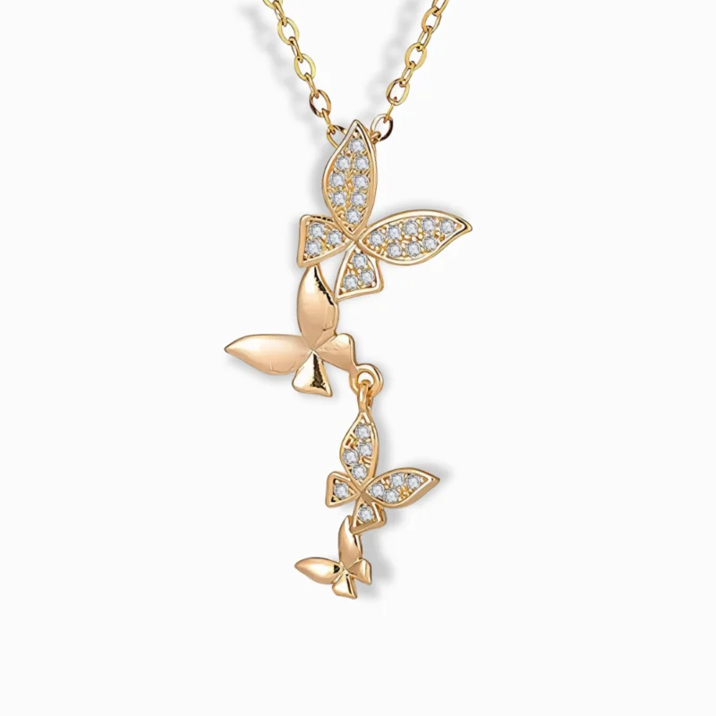 18K Gold Plated Butterfly Drop Necklace with cubic zirconia accents.