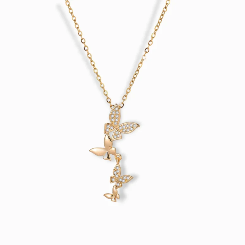 18K Gold Plated Butterfly Drop Necklace with cubic zirconia accents.