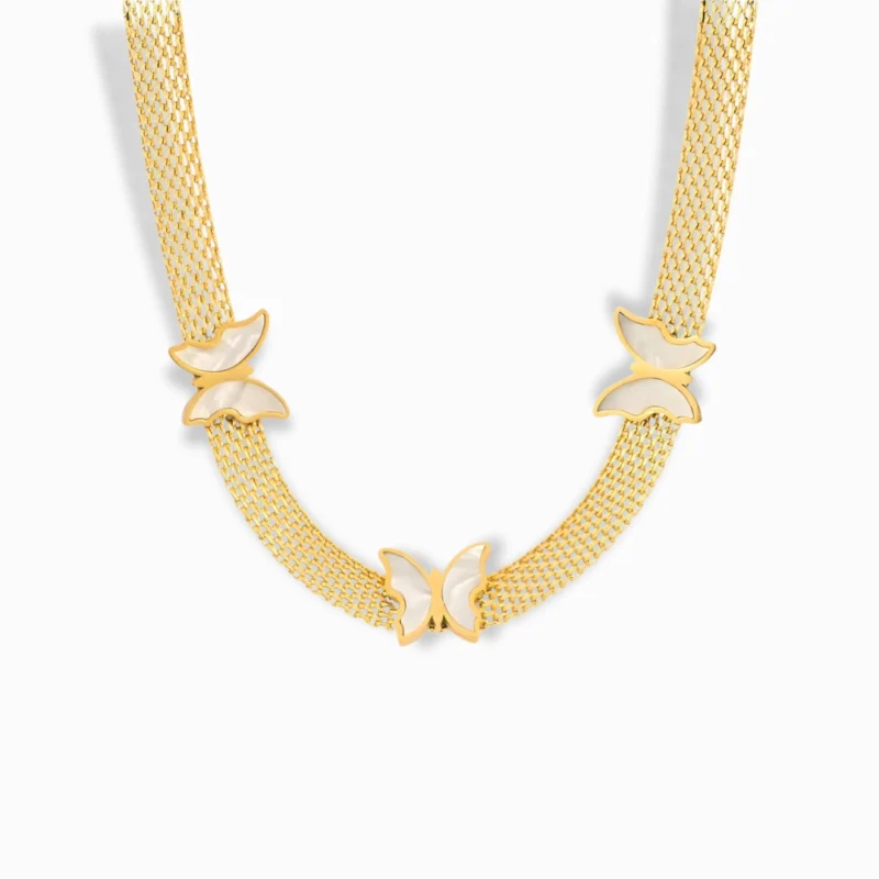 8K Gold Plated Butterfly Mesh Chain Necklace with delicate butterfly accents.