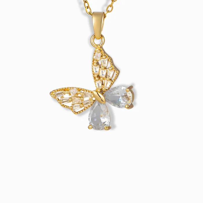 18K Gold Plated Butterfly Pendant Necklace with cubic zirconia.