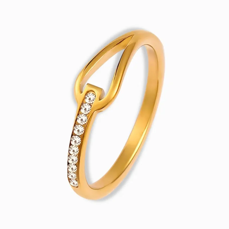 18K Gold Plated CZ-Embellished V Ring – Modern & Chic