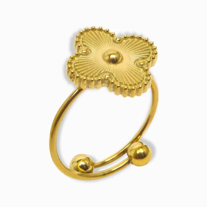18K Gold Plated Clover Adjustable Ring – Waterproof & Hypoallergenic