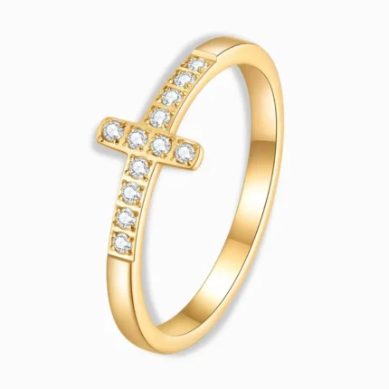 18K Gold Plated Cross CZ Ring – Elegant & Symbolic