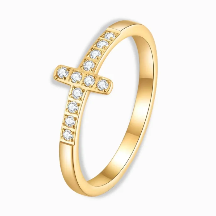 18K Gold Plated Cross CZ Ring – Elegant & Symbolic