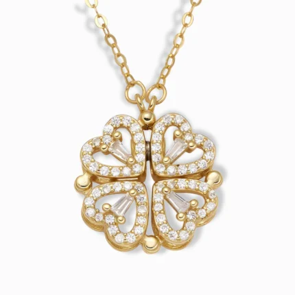 18K Gold Plated Four-Heart Clover Necklace with cubic zirconia.