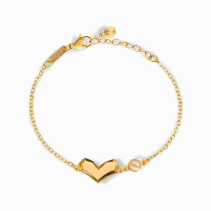 Glozya 18K Gold Plated Geometric Heart Bracelet featuring a bold geometric heart design with an adjustable chain.