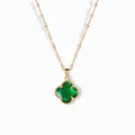 18K Gold Plated Green Zircon Clover Necklace with a four-leaf design.