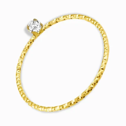 18K Gold Plated Hammered Band Ring with CZ – Minimalist & Elegant