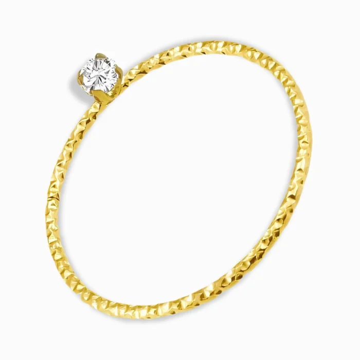 18K Gold Plated Hammered Band Ring with CZ – Minimalist & Elegant