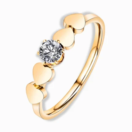 18K Gold Plated Heart Solitaire CZ Ring – Romantic & Waterproof