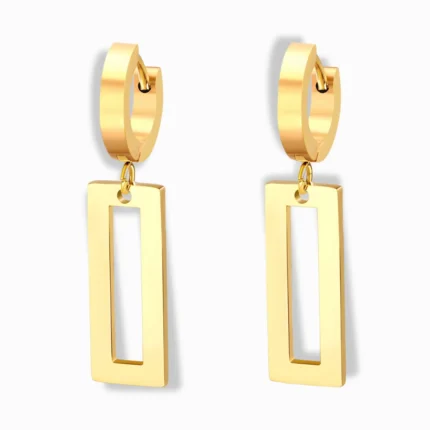 Glozya 18K Gold Plated Rectangle Drop Congo Earrings featuring a modern geometric design, crafted from stainless steel with triple-layer 18K gold plating, hypoallergenic and waterproof.