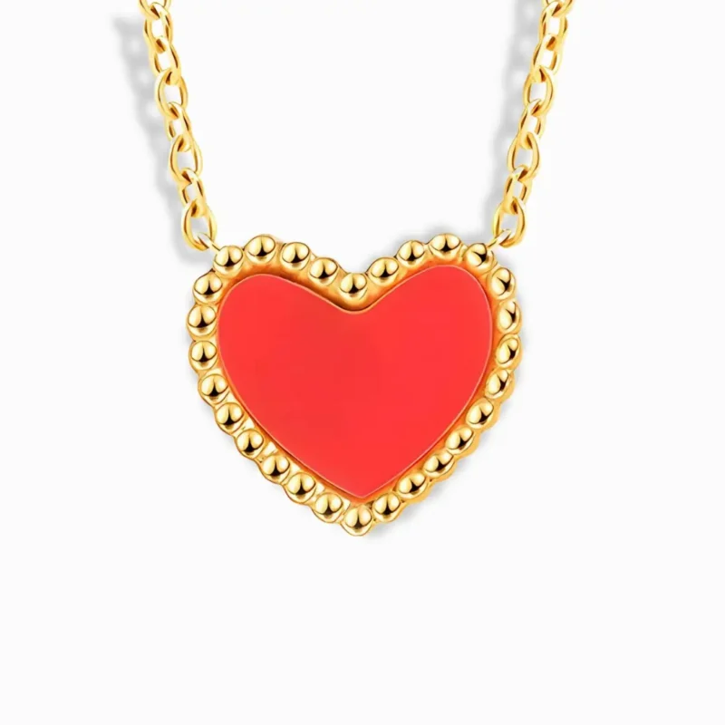 18K Gold Plated Romantic Necklace with a red heart pendant.