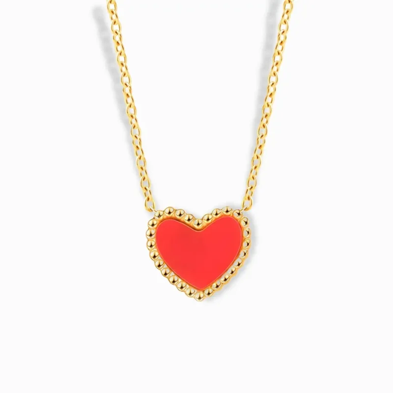 18K Gold Plated Romantic Necklace with a red heart pendant.