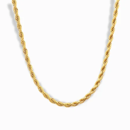 18K Gold Plated Rope Chain Necklace with a classic twisted design.