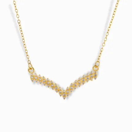 18K Gold Plated V-Shaped Necklace with cubic zirconia stones.