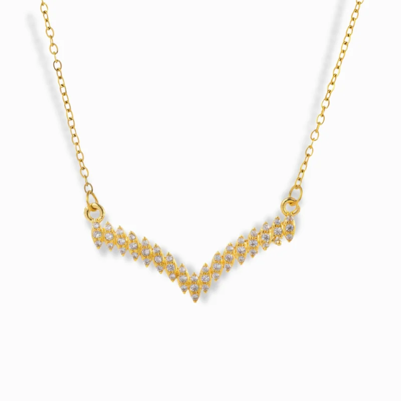 18K Gold Plated V-Shaped Necklace with cubic zirconia stones.