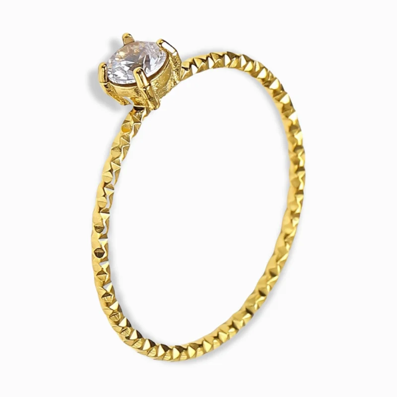 18K Gold Plated Textured Band CZ Ring – Minimalist & Waterproof