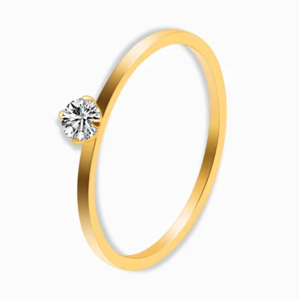 18K Gold Plated Thin Band Solitaire CZ Ring – Minimalist & Elegant