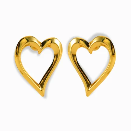 Glozya 18K Gold Plated Timeless Heart Stud Earrings featuring an open-heart silhouette, crafted from waterproof, hypoallergenic stainless steel with a polished gold finish.
