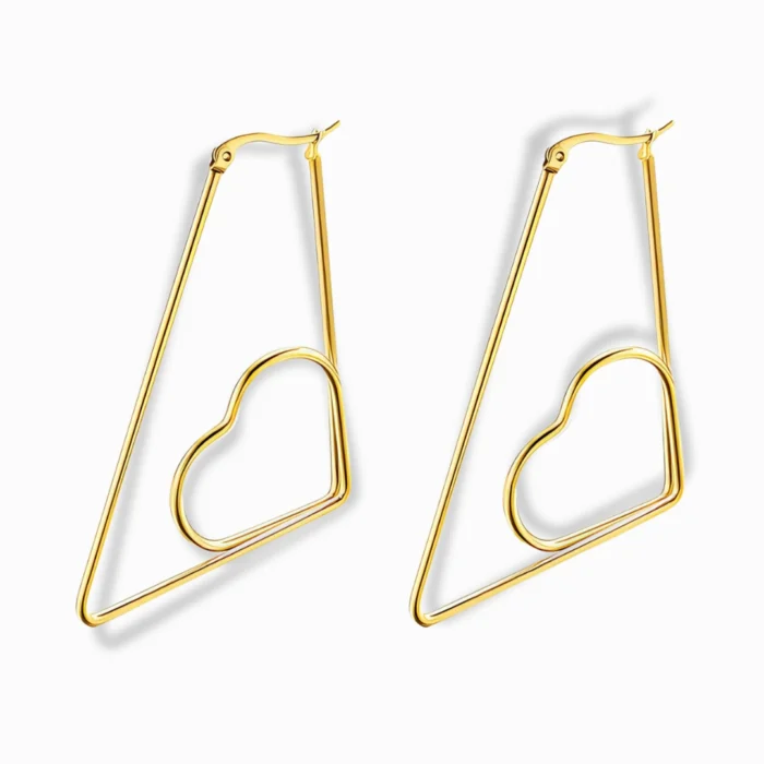 Glozya 18K Gold Plated Heart Outline Earrings featuring a modern geometric design, crafted from waterproof, hypoallergenic stainless steel.