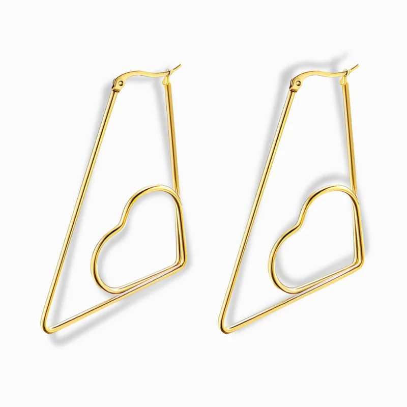 Glozya 18K Gold Plated Heart Outline Earrings featuring a modern geometric design, crafted from waterproof, hypoallergenic stainless steel.