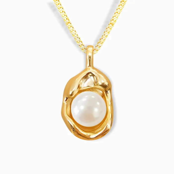 18K Gold Plated Unique Pearl Necklace with a modern sculptural design.