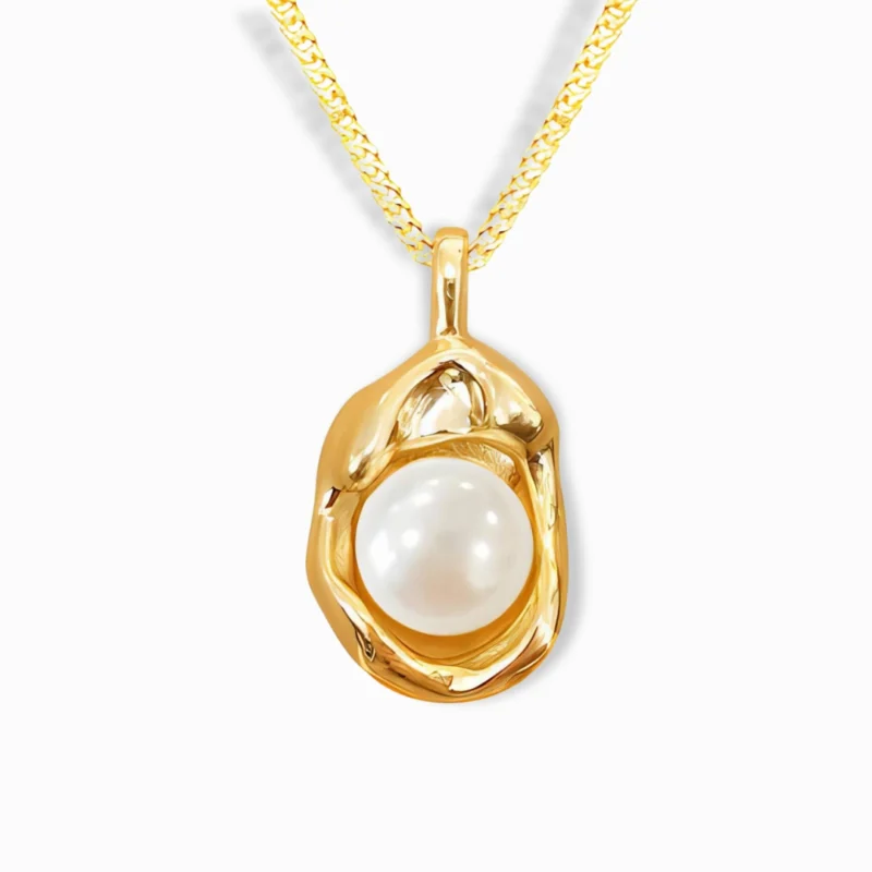 18K Gold Plated Unique Pearl Necklace with a modern sculptural design.