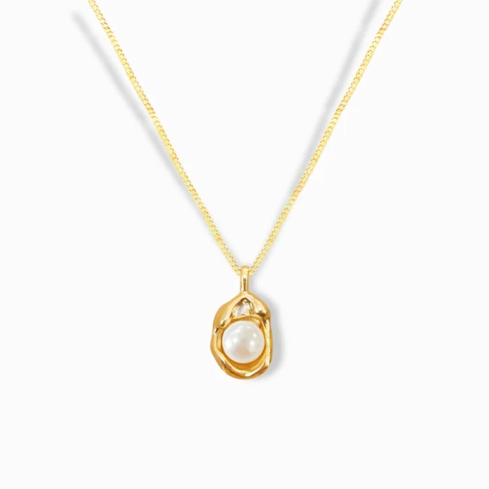 18K Gold Plated Unique Pearl Necklace with a modern sculptural design.