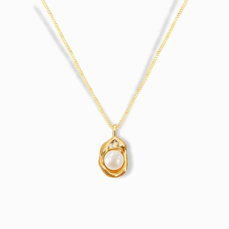 18K Gold Plated Unique Pearl Necklace with a modern sculptural design.