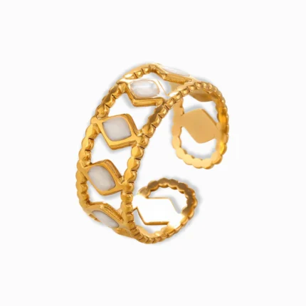 18K Gold Plated White Enamel Adjustable Ring – Modern & Chic