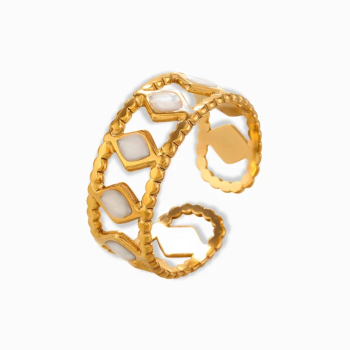 18K Gold Plated White Enamel Adjustable Ring – Modern & Chic