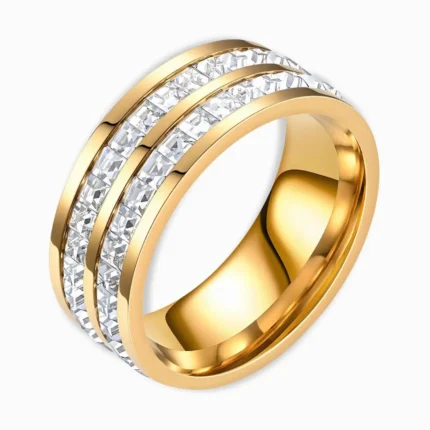 18K Gold Plated Wide Band Cubic Zirconia Ring – Waterproof & Hypoallergenic