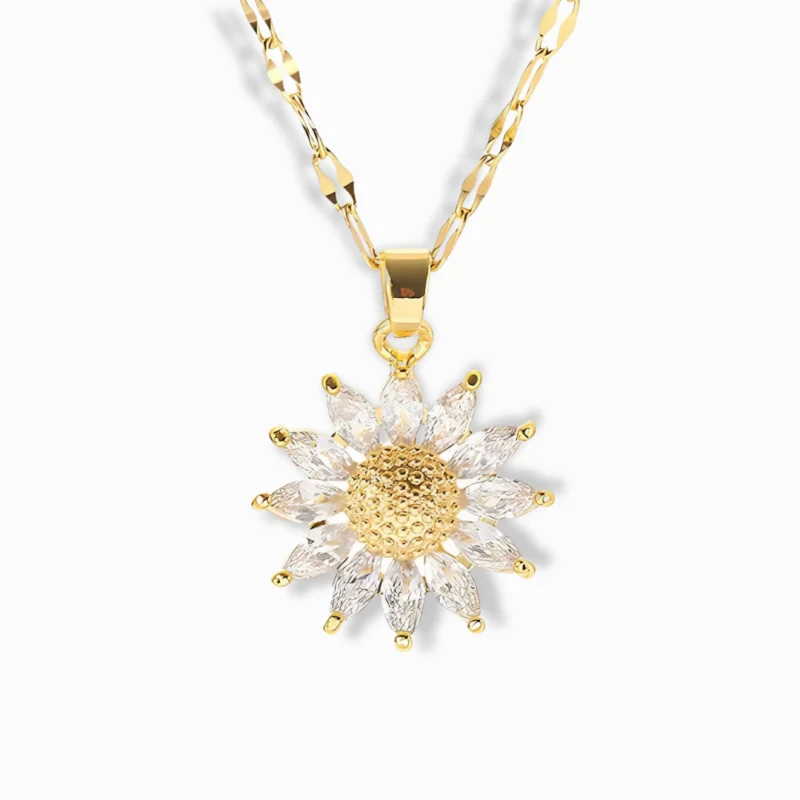 18K Gold Plated Sunflower Pendant Necklace with cubic zirconia stones.