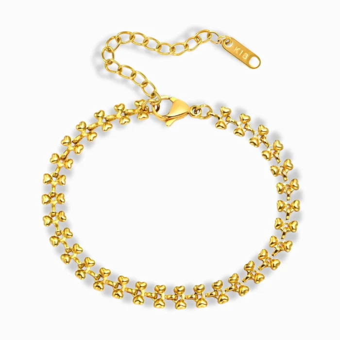 Glozya 18K Gold Plated Adjustable Tiny Heart Bracelet with a delicate heart design and an adjustable chain for a custom fit.