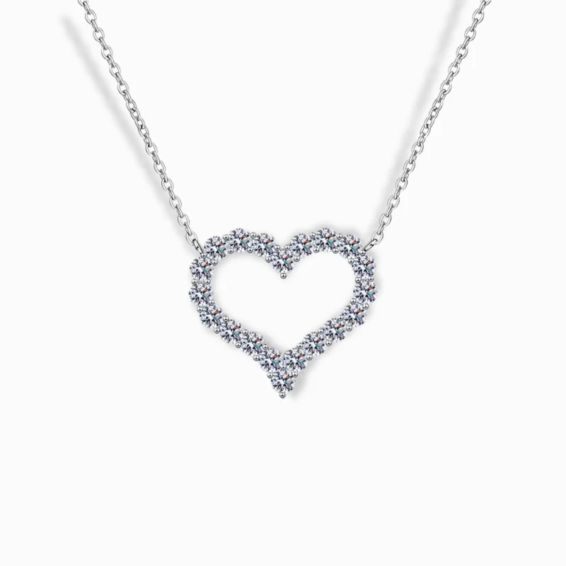 Stainless Steel CZ Heart Pendant Necklace with sparkling cubic zirconia stones.
