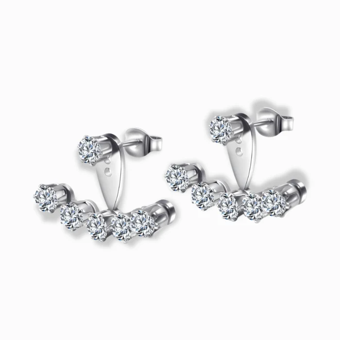 Glozya Stainless Steel Ear Jacket Stud Earrings featuring a dual-layer cubic zirconia design, crafted from waterproof, hypoallergenic stainless steel for a modern and versatile look.