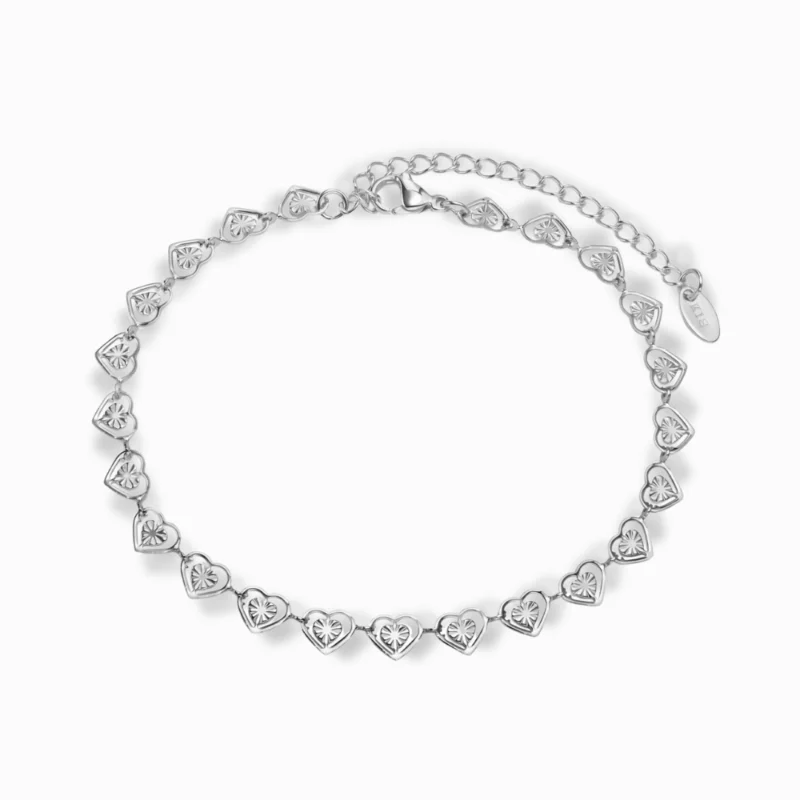 Glozya Stainless Steel Heart Link Bracelet featuring polished heart-shaped links in a minimalist design.