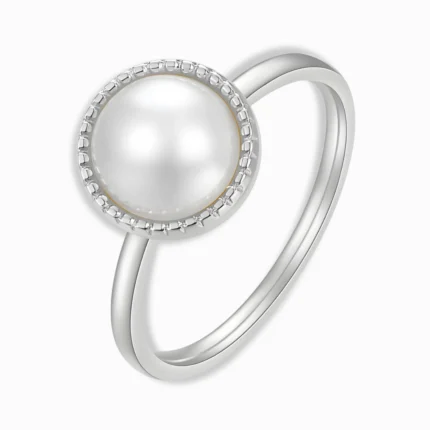 Stainless Steel Pearl Halo Ring – Elegant & Waterproof