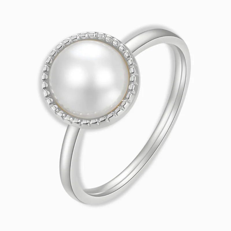 Stainless Steel Pearl Halo Ring – Elegant & Waterproof